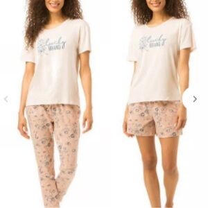 Lucky Brand 3pc pale peachy pink Floral Pajama Set T-shirt, Pants & Shorts sz Lg